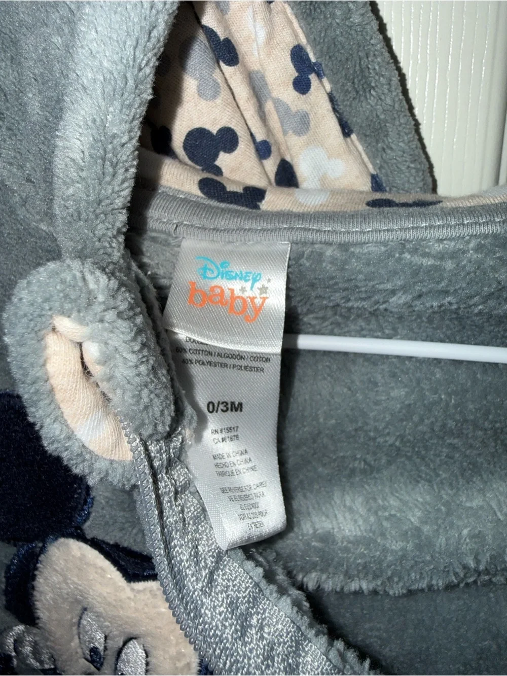 Disney Gray Mickey Mouse Fleece Footed One-Piece